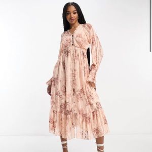 Asos Tall Midi Dress with Floral Patterns and Button Detailing